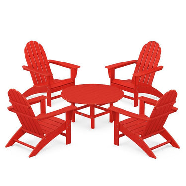 POLYWOOD Vineyard 5-Piece Adirondack Chair Conversation Set - Sunset Red